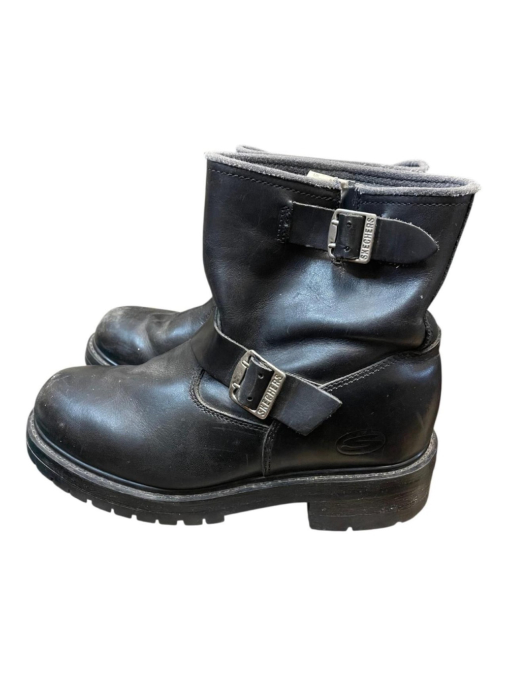 Skechers black leather engineer boots with buckle detail #biker #motorcycle

the